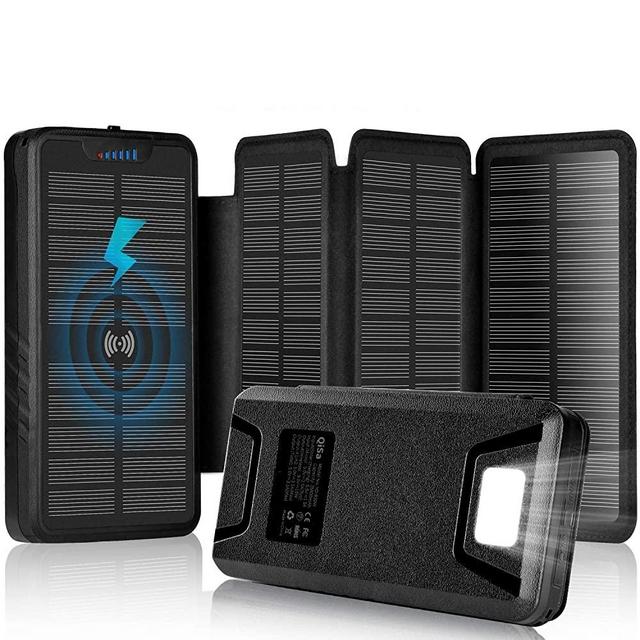 Solar Charger 35800mAh Solar Power Bank with Dual 3.1A Outputs Wireless Charger Waterproof Ultra Bright Led Flashlights Compatible Most Smart Phones