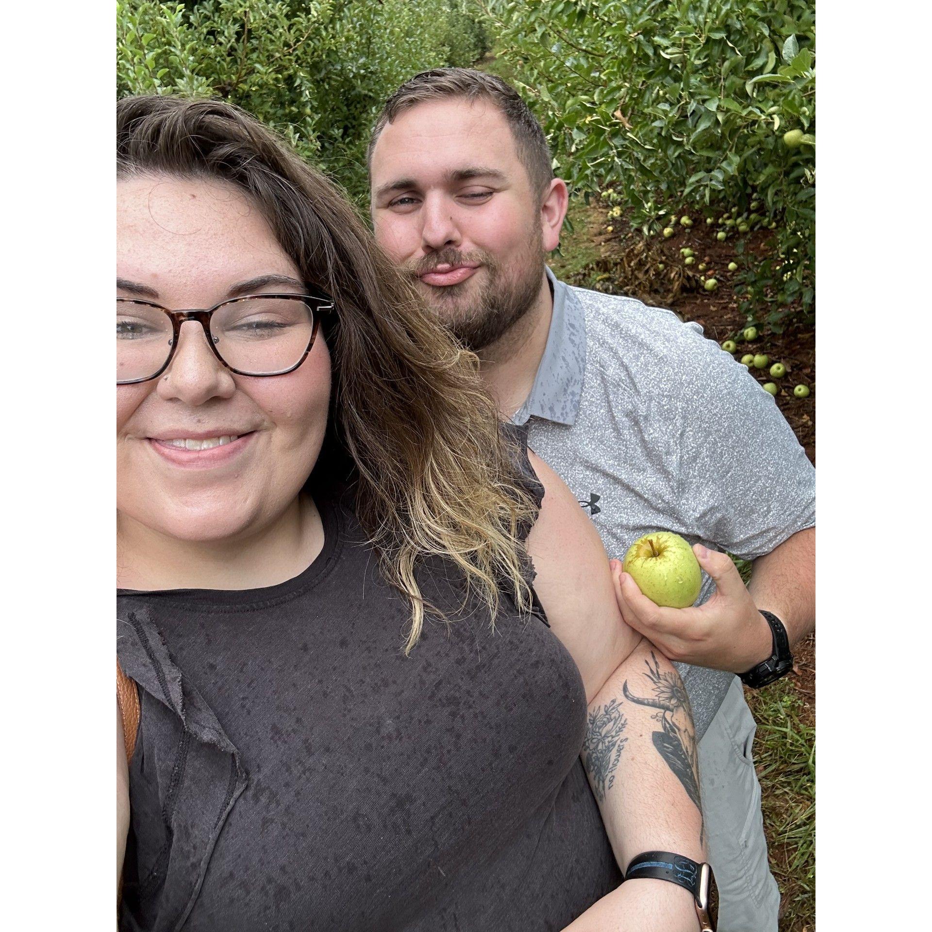 Apple picking in the rain, one of our favorite memories!