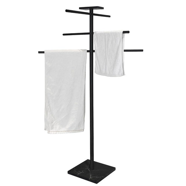 EADOT Swimming Pool Towel Rack with Tray, 304 Stainless Steel 6 Arms Freestanding Swimming Pool Towel Holder,Black Marble Base Outdoor Bath Sheet Drying Bar for Spa, Hot Tub & Patio