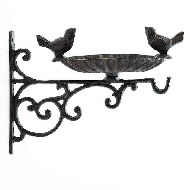 Sungmor Heavy Duty Cast Iron Bird Feeder with Hanging Bracket - Wall Mounted Bird Bath - Vintage & Lovely Birds Hanger Wall Hook for Planters, Lanterns, Wind Chimes and More Garden Decorative Items