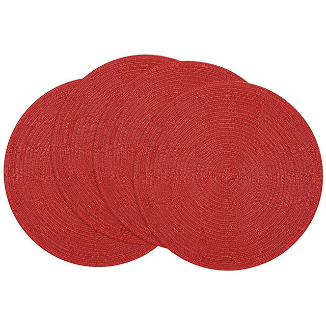 SHACOS Round Braided Placemats 15 inch Set of 4 Washable Kitchen Table Placemats for Home Wedding Party (Red, 4)