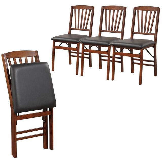 Giantex Folding Dining Chairs Set of 4, Foldable Wood Kitchen Chairs with Padded Seat, Solid Wood Frame, Max Load 400 Lbs, No Assembly Easy to Store Wooden Dining Chairs for Apartment, Small Space