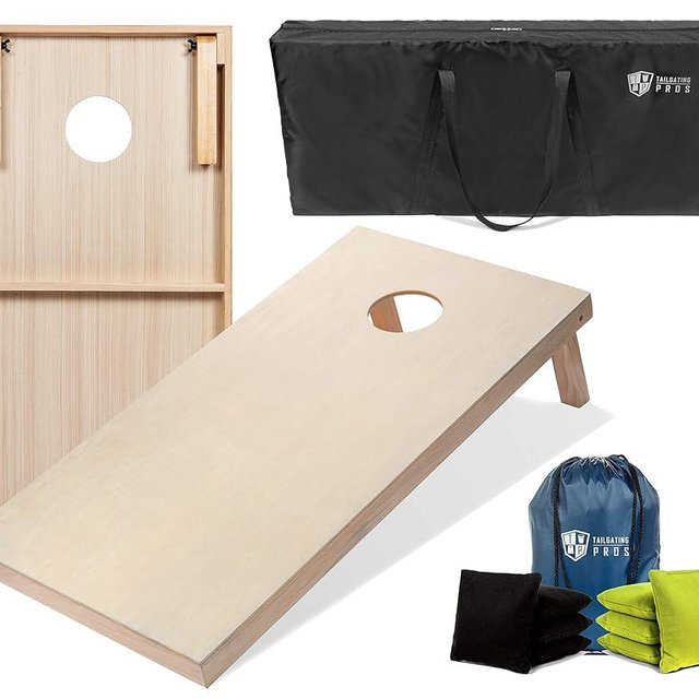 Tailgating Pros Cornhole Boards - 4'x2' & 3'x2' Cornhole Game w/Carrying Case & Set of 8 Corn Hole Bags - 150+ Color Combos! Optional LED Lights