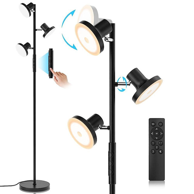 SIBRILLE [2023 Upgraded] LED Tree Floor Lamp, 36W Modern Dimmable Standing Lamp with Remote & Touch Control, 4 Color Temperatures, 3 Rotatable LED Light Floor Lamps for Living Room, Bedroom, Office