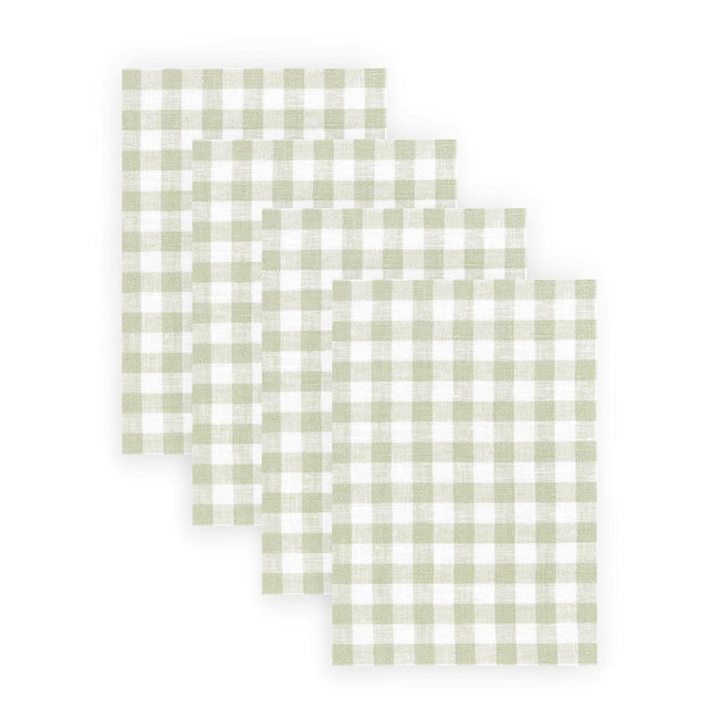 Solino Home Linen Gingham Check Sage Dinner Napkins Set of 4, 20 x 20 Inches