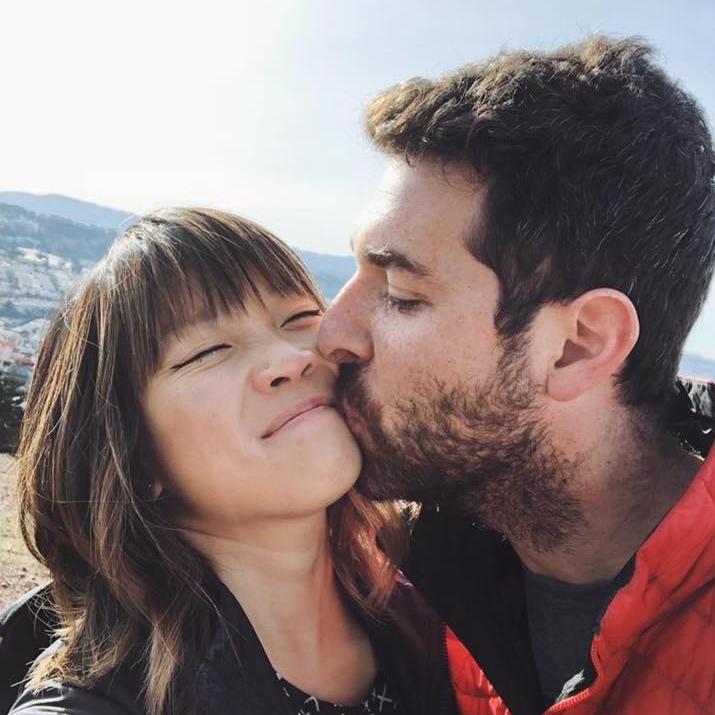 Isaac Planting a big smooch on Kim's face somewhere on the road in Oregon.
