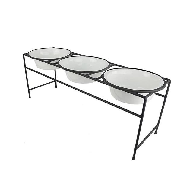 Platinum Pets Modern Triple Diner Feeder with Stainless Steel Dog Bowls, Medium