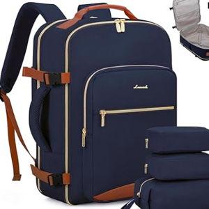 LOVEVOOK Carry on Backpck for Men, 40L Travel Backpack Flight Approved with 3 Packing Cubes, Personal Item Backpack with 17 Inch Laptop Compartment for Hiking Sport Daypack, Dark blue-Brown