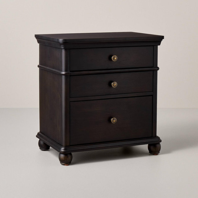 3pc Classic 3 Drawer Wooden Nightstands Black - Hearth & Hand™ with Magnolia