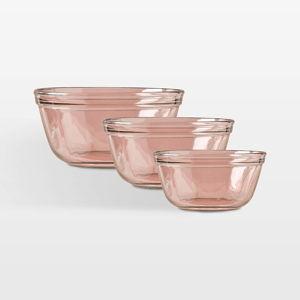 Anchor Hocking Pink Glass Bowls, Set of 3 | Crate & Barrel