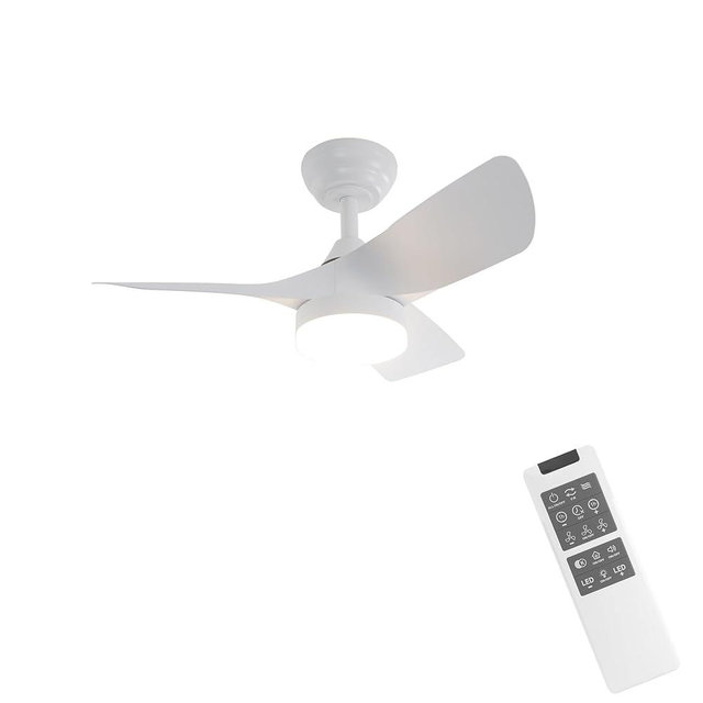 Kopolom Indoor Ceiling Fan Light Fixtures -White Remote LED 30 Ceiling Fans for Bedroom,Living Room,Dining Room Including Motor,3-Blades,Remote Switch