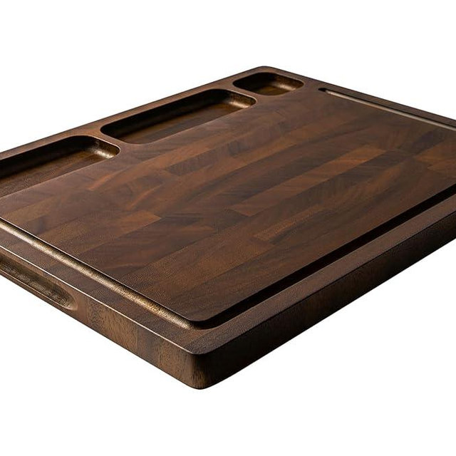 THETCHRY Walnut Cutting Boards For Kitchen, End Grain Wooden Cutting Board with Handle, Dark Walnut Chopping Board Double Sided Charcuterie Boards For Meat, Vegetables, Fruits, Cheese, 17”X13” X1”