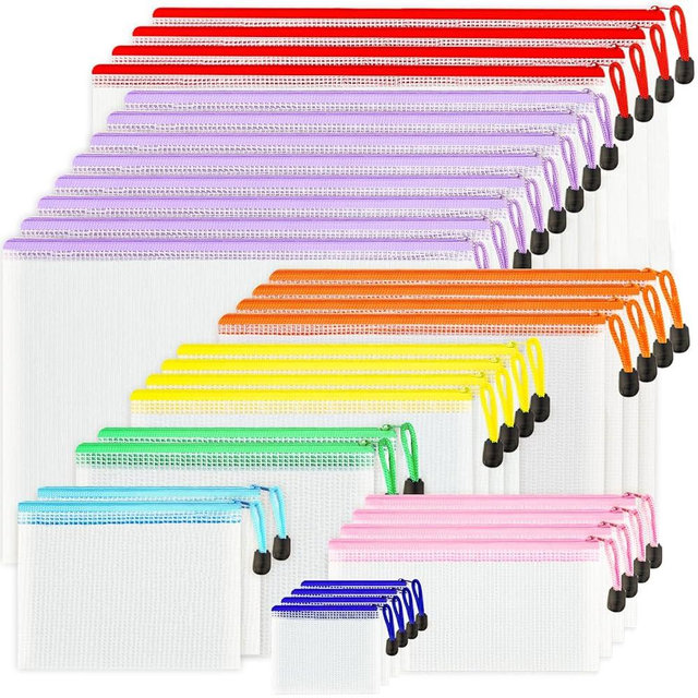 VVCOIIROEI 32pcs Mesh Zipper Pouch Bags, 8 Sizes Zipper Pouch, Mesh Bags With Zipper, Plastic Zipper Pouches, 8 Colors Zipper Pouches for Organizing, Board Game Storage, Travel, School Office Organize