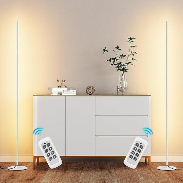 EDISHINE Minimalist LED Corner Floor Lamp with Remote, Set of 2 Modern Dimmable Mood Light, 57.5" Standing Tall Lamp for Living Room, Bedroome, 7 Color Temperature 2700-6000K (White)