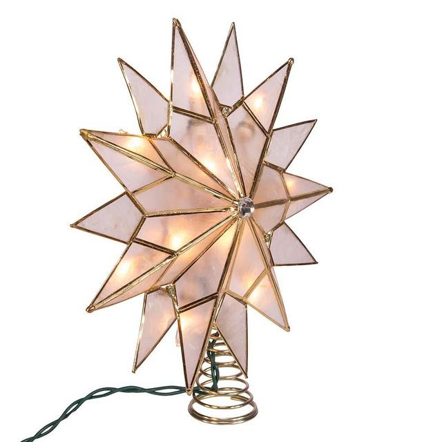 Kurt S. Adler UL3141 9.84" Brass Plated 7-Point Double Tip Capiz Star with Center Gem Tree Topper