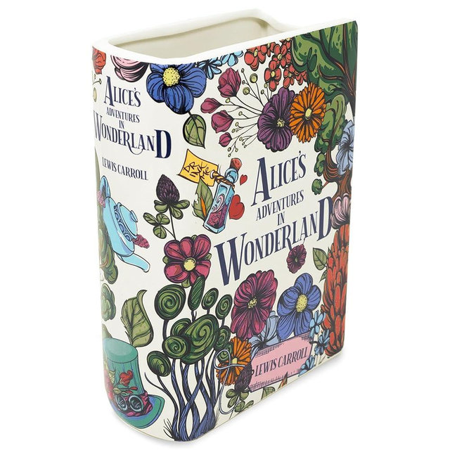 Steel Mill & Co Original Large Book-Shaped Decorative Vase, Ceramic Vases for Home Decor, Cute Bookshelf Decor, Unique Vase for Book Lovers, Alice's Adventures in Wonderland - Floral Nonsense