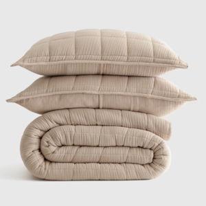 Full/Queen Organic Airy Gauze Box Quilt Set - Dune