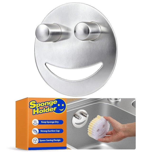 Discount Parts Direct Stainless Steel Sponge Holder For Scrub Daddy Mommy Sponge, Bathroom Kitchen Sink Caddy Organizer Storage with Suction Cup, Dishwasher Safe, Keep Sponge Dry, Silver, 1-Pack