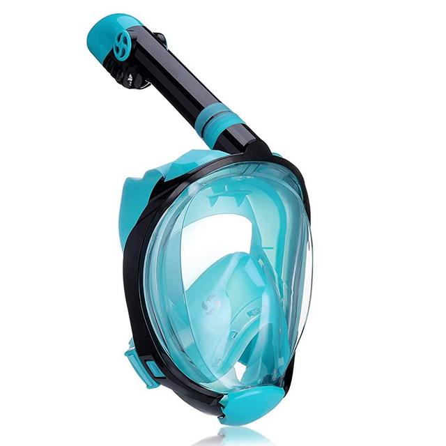 QingSong Full Face Snorkel Mask, Snorkeling Gear with Camera Mount, Foldable 180 Degree Panoramic View Anti-Fog Anti-Leak, Snorkeling Set for Kids and Adults