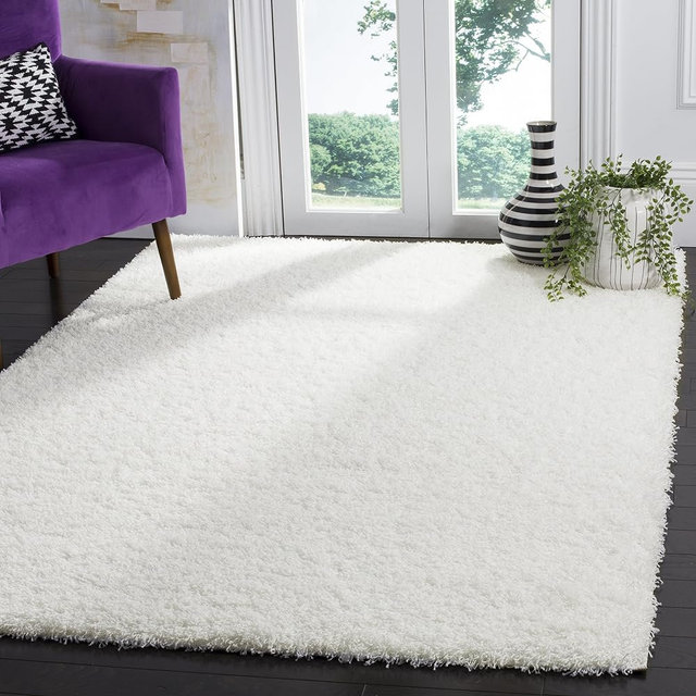 SAFAVIEH Area Rug 8x10 - Laguna Shag Collection - Large - White, Non-Shedding & Easy Cleaning, Ultra Plush Thick Pile, Ideal for Living Room, Bedroom, Dining Space (SGL303W)