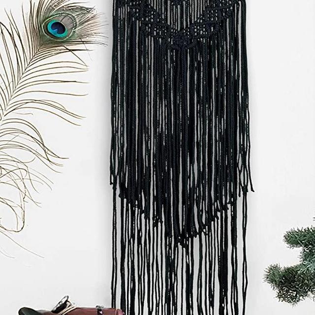Boho Black Macrame Wall Hanging Woven Decor - Black 16 x 36 Inches Modern Bohemian Farmhouse Wall Art Tapestry Decor for House, Apartment, Dorm Room, Nursery, Party Decorations, Wedding, Wall Ornament