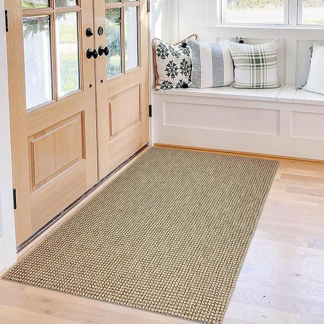 KOZYFLY Boho Rugs for Entryway 3x5 ft Washable Front Door Area Rug Indoor Non Slip Kitchen Area Rug Jute Natural Front Porch Mat Cotton Floor Carpet for Entryway Bathroom Living Room Kitchen