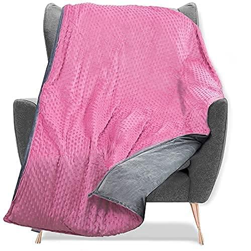 Quility Weighted Blanket for Adults - 15 LB Queen Size Heavy Blanket for Cooling & Heating - 100% Cotton Big Blanket w/ Glass Beads, Machine Washable Blankets - 60"x80", Pink
