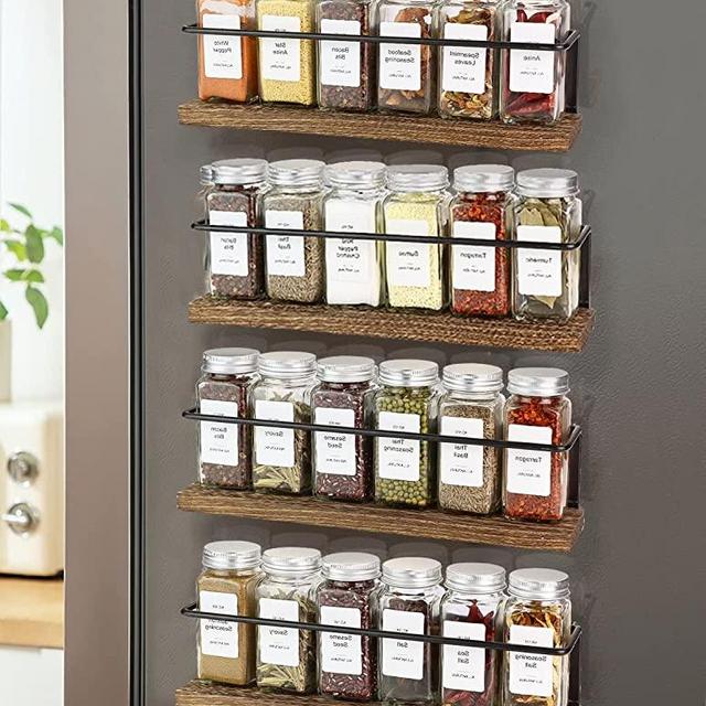 KitHero 4 Pack Strong Magnetic Spice Rack Organizer for Refrigerator and Microwave Oven, Metal Fridge Shelf, Space Saver for Kitchen Organization and Storage, Black