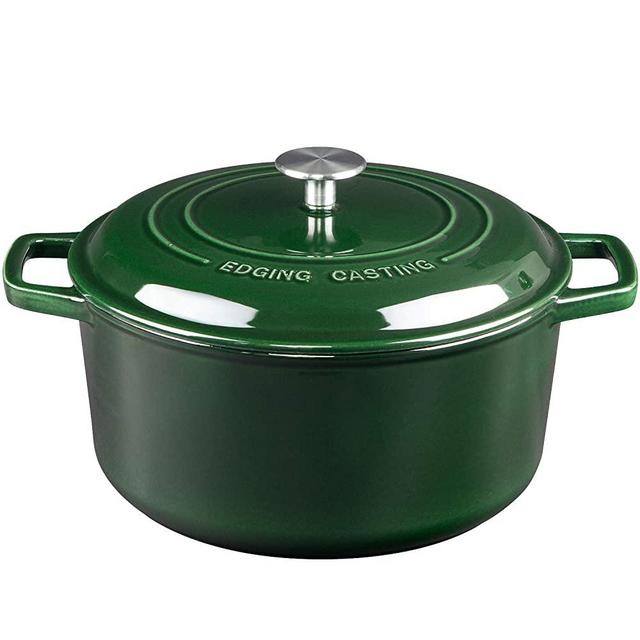 Bruntmor Olive Green Enameled Cast Iron Dutch Oven With Handles