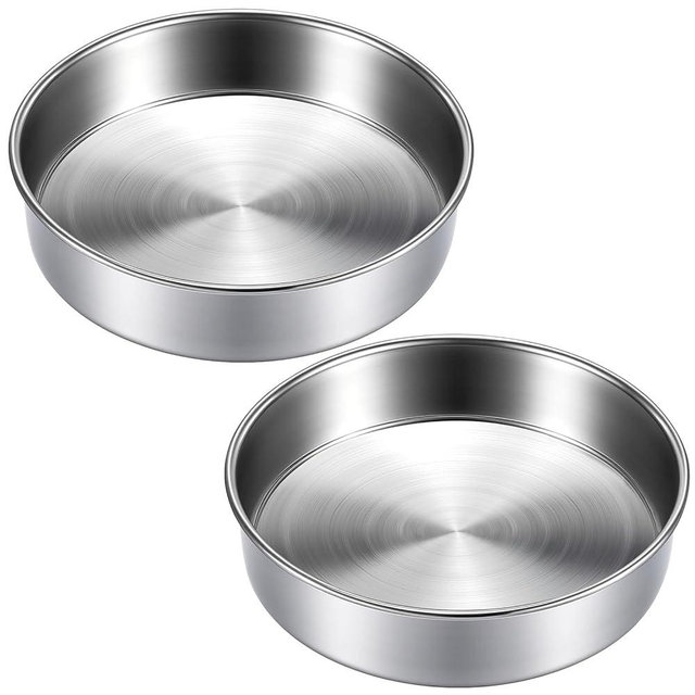 BAKEWAY 8 inch Cake Pans, Round Baking Layer Cake Pan Set of 2, Stainless Steel Mirror Finish & Dishwasher Safe for Birthday, Party, Wedding