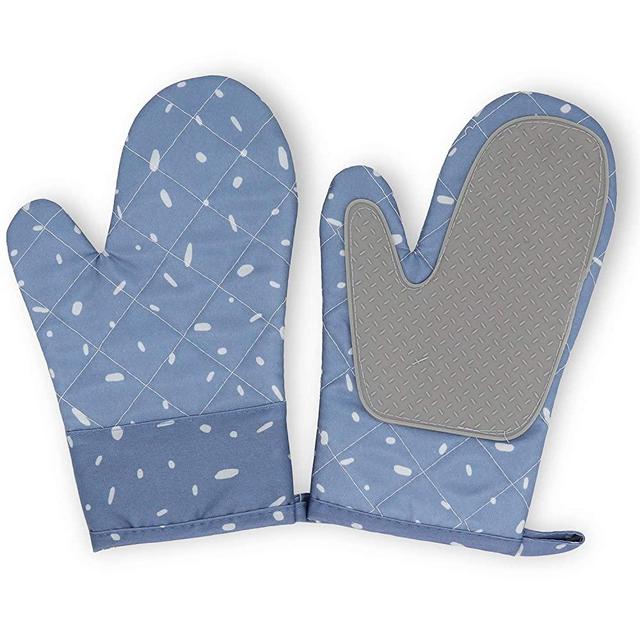 JEFEE Silicone Non-Slip Oven Mitt Set, Professional Heat Resistant Kitchen Cooking Mitts for Heat Resistant to 480°F, Oven Gloves Protect Hands from Burns Used for Cooking, Barbecue and Baking,Blue