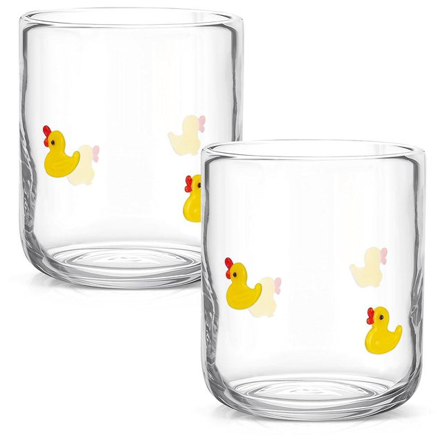 SiliFine 2 Pcs Duck Icon Juice Glasses, 14oz Yellow Duck Stemless Wine Drinking Juice Glass Cup for Animal Party Supplies Gift