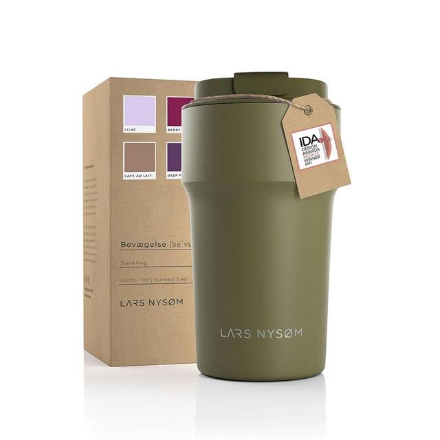 LARS NYSØM Thermo Coffee Mug-to-go 17oz | Travel Mug 0.5 Liter with Insulation | Leak Proof Stainless Steel Thermal Mug for Coffee and Tea on the Go | Tea Mug (Olive Green, 500ml)