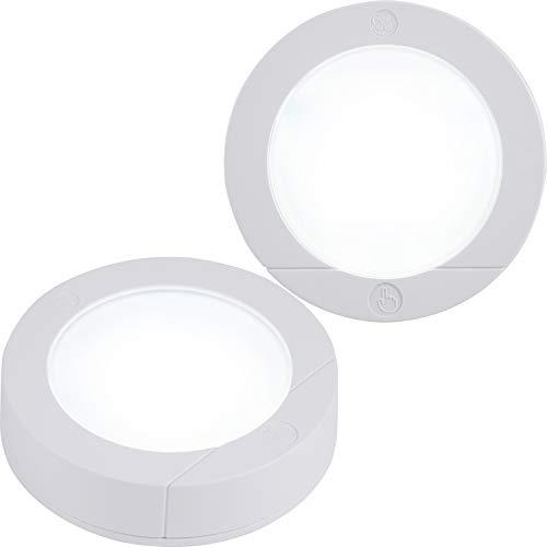GE, Wireless, Battery Operated, 20 Lumens, Touch Activated On/Off, Bright White, Ideal for Closets, Cabinets, Attic, Garage and More, 25434, 2 Pack | LED Puck Lights