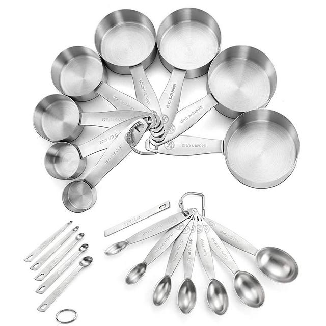 Measuring Cups and Spoons Set of 21 Piece in 18/8 Stainless Steel, Heavy Duty 8 Measuring Cups, 7 Measuring Spoons, 1 Leveler & 5 Mini Measuring Spoons Ideal for Dry and Liquid Ingredients