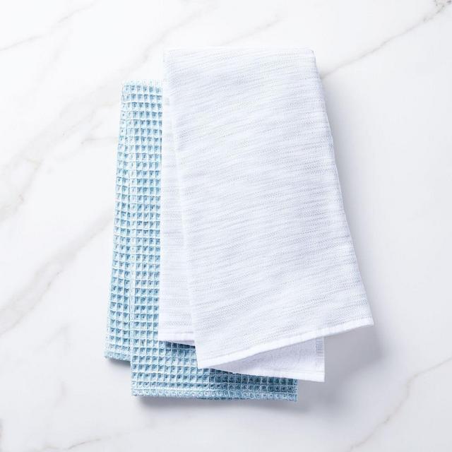 Space-Dyed Organic Hand Towels, Set of 2, Light Pool