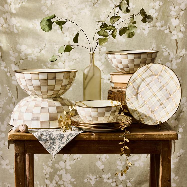 MacKenzie-Childs, Mocha Check Stainless Steel Everyday Bowl | Zola