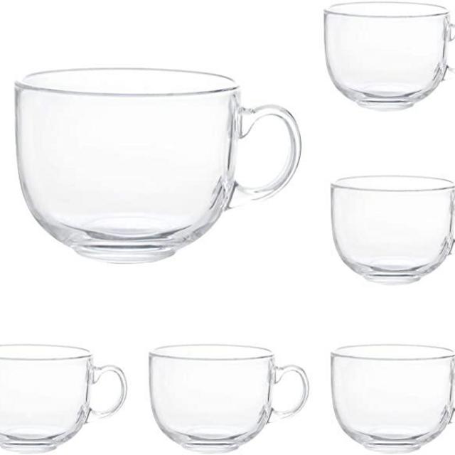 16oz Glass Jumbo Mugs With Handle, Set of 6