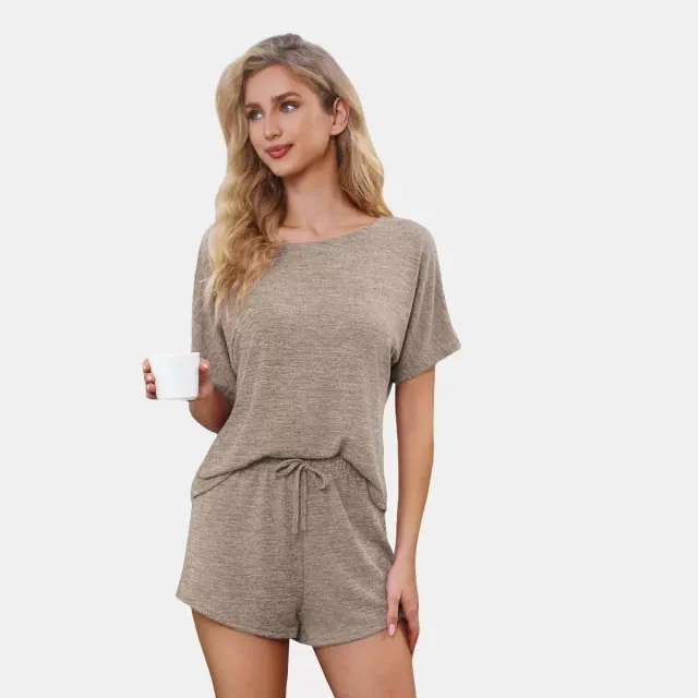 Women's Cozy Tee & Shorts Pajama Set - Cupshe-S-Khaki