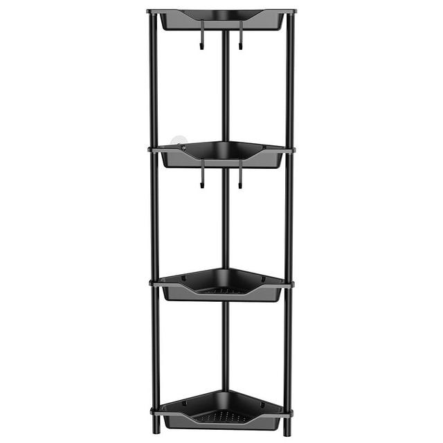 Orimade Rustproof 4 Tier Floor Standing Corner Shower Caddy Organizer, Plastic Metal Splicing Floor Corner Shelf Rack Storage Stands for Bathroom,10.8 x 10.8 x 44.6 inches, Black