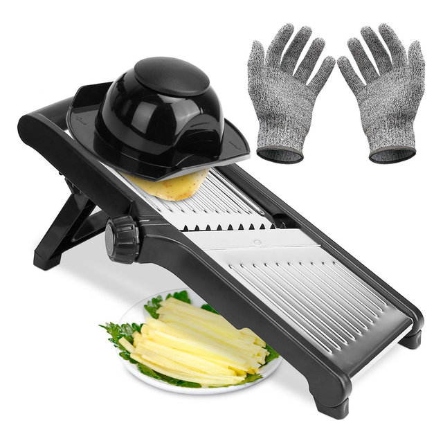 iMountek"Mandoline Food Slicer Stainless Steel with 5 Adjustable Blades, Food Holder, Chopper & Grater"Black