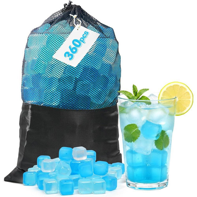 Nilpferd 360 Pack Reusable Ice Cubes for Drinks, BPA-Free Ice Packs for Lunch Boxes or Coolers, Refreezable Plastic Ice Cubes Without Diluting Drinks for New Year Party Hosts & Outdoor Enthusiasts