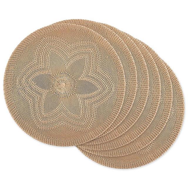 DII Woven Collection Round Braided Floral Placemat Set, 15", Stone, 6 Piece