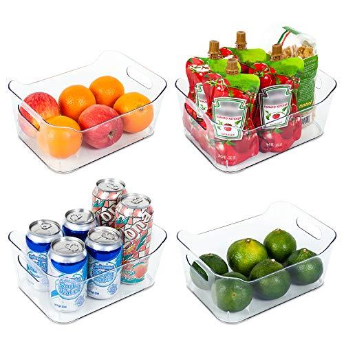 Vtopmart Refrigerator Organizer Bins 4 Pack - Clear Small Plastic Food Organizer with Handle for Fridge, Freezer, Cabinet, Kitchen Pantry Organization and Storage, BPA Free, 9.5" Long