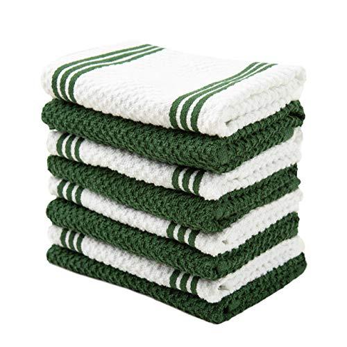 Sticky Toffee Cotton Terry Kitchen Dishcloth, Dark Green, 8 Pack, 12 in x 12 in