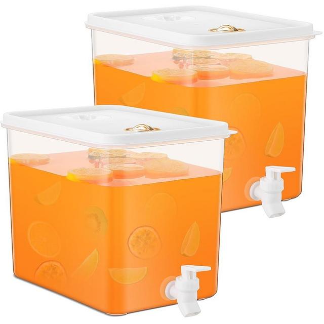 Domensi 2 Pack 2.5 Gallon Drink Dispenser for Fridge with Spigot Water Dispenser Leak Proof Lids Filter Screen Beverage Juice Container Sealed Plastic Lemonade Milk Cold Hot Drink Tea Jug for Party