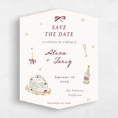 Beige Diamond Wedding Save the Date - Moire Portrait