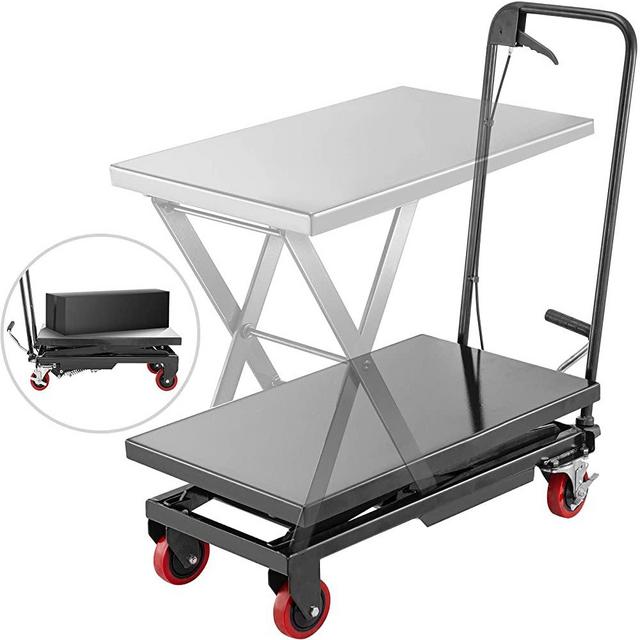 BestEquip Hydraulic Scissor 500LBS Capacity, Cart Lift Table Cart 28.5-Inch Lifting Height, Manual Scissor Lift Table w/ 4 Wheels and Foot Pump, Elevating Hydraulic Cart for Material Handling in Black