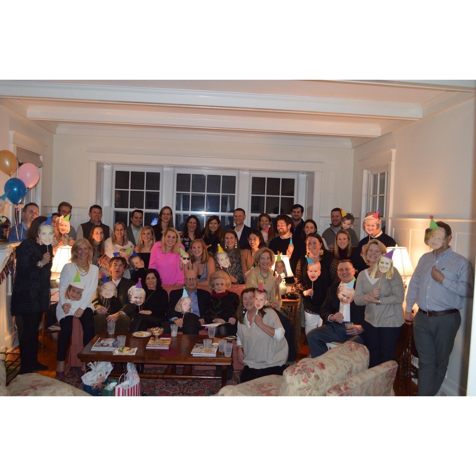 Celebrating Eleanor's surprise 30th birthday at the Hayes' house - March 2017.