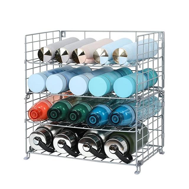 X-cosrack Water Bottle Organizer,4-Tier Wall-Mounted Water Bottle Holder, Stackable Water Bottle Storage Rack for Kitchen Pantry Cabinet,Large,Silver
